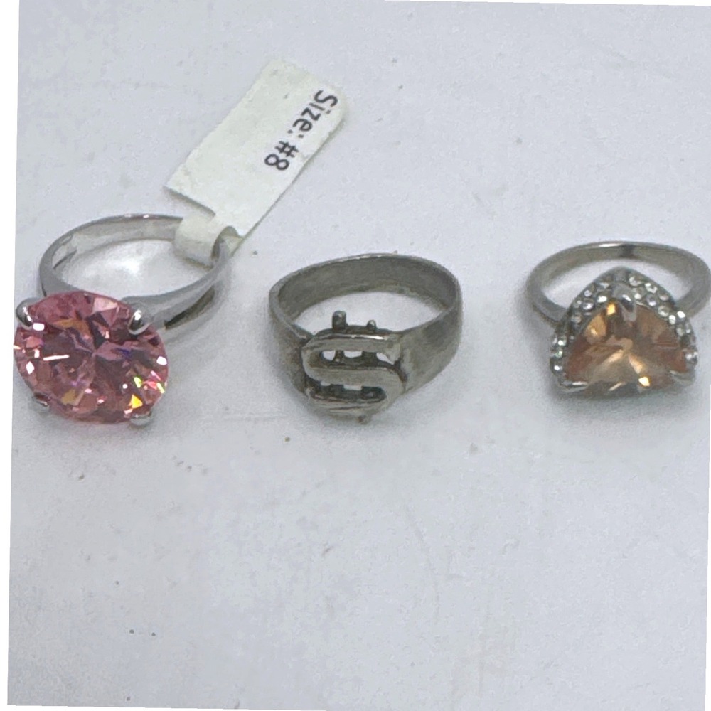 Unbranded‎ Fashion Ring Set 3pc Womens Pink Amber Silver Good Statement